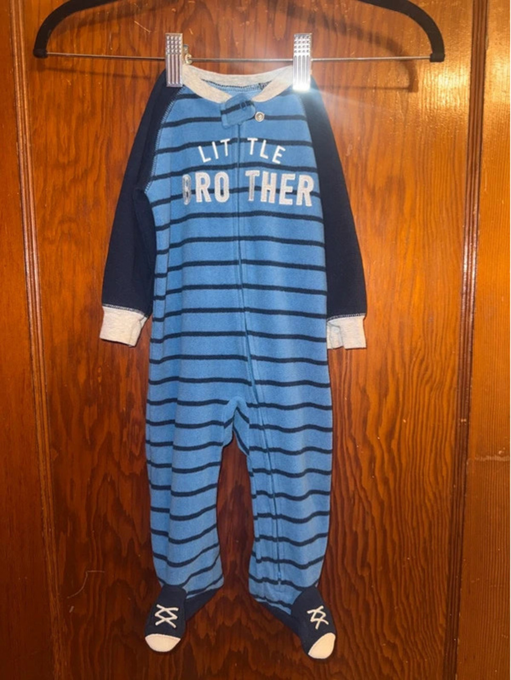 Carter’s Baby Fleece Sleeper 9M Little Brother Footed Pajamas Blue Striped Zip